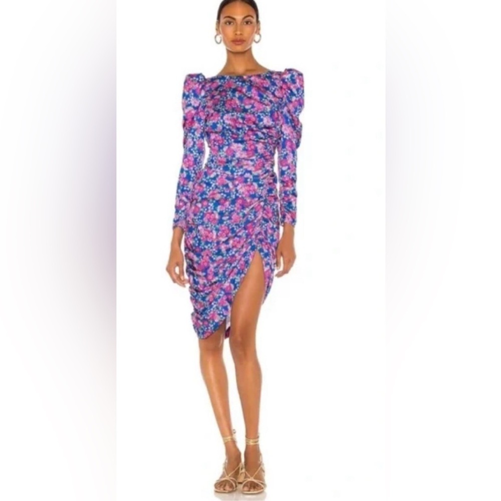 For Love & Lemons Annie Midi Dress Size XS Floral Long Sleeve Puff Open Back